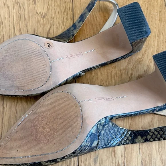 Vince Camuto Hamden Snake Print Leather Slingback Pumps Size 8 EUC - Picture 9 of 11